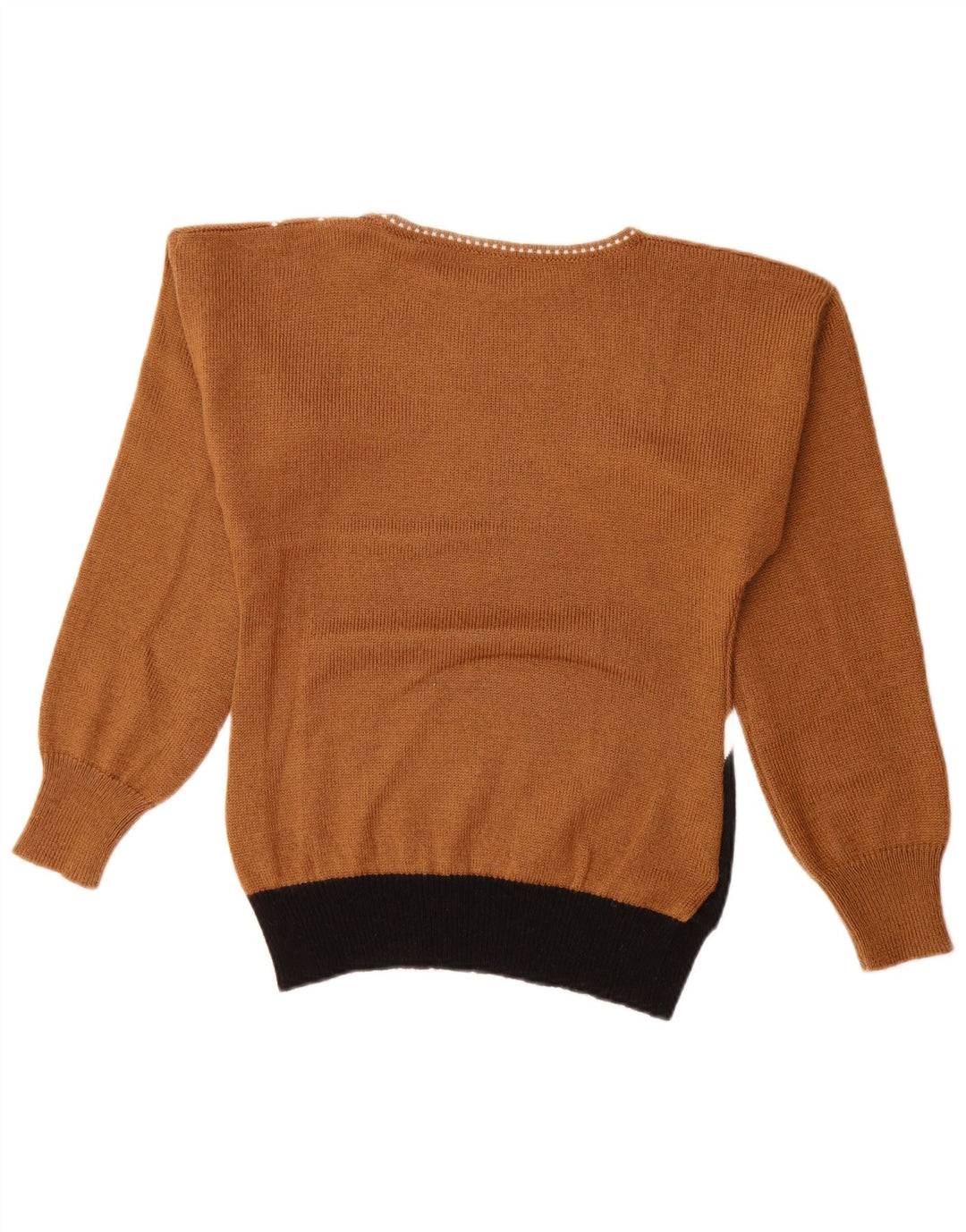 Vintage Dame Boat Neck Jumper Sweater EU 40 Medium Brown Colourblock