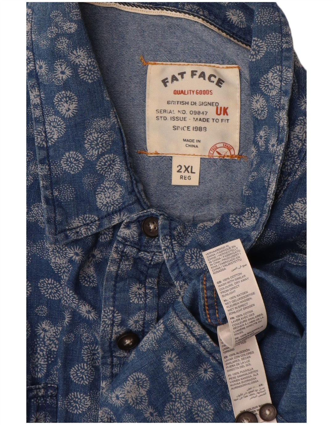 Fat Face Herreskjorte 2XL Blå Blomsterbomuld