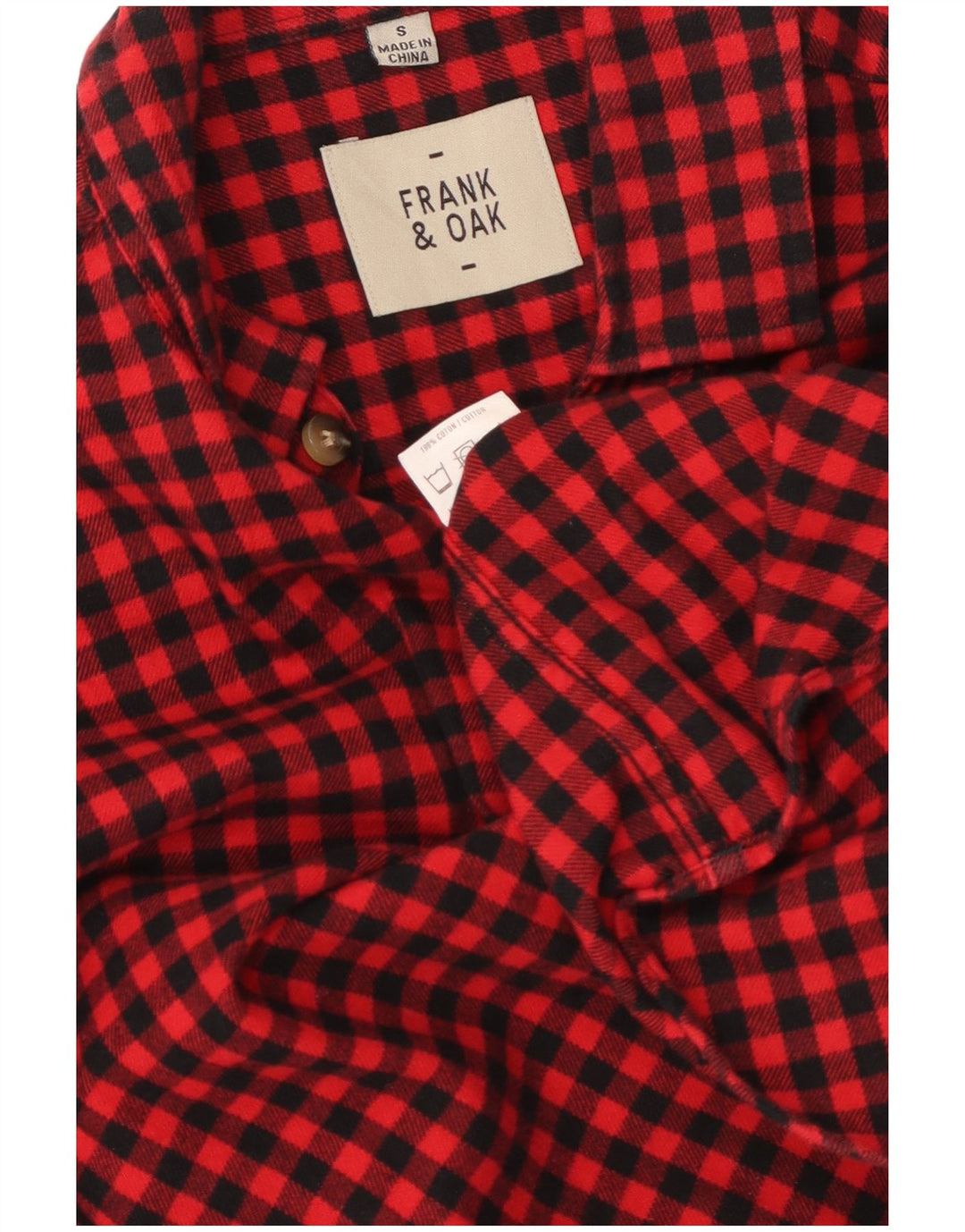 FRANK & OAK Mens Flannel Shirt Small Red Gingham Cotton