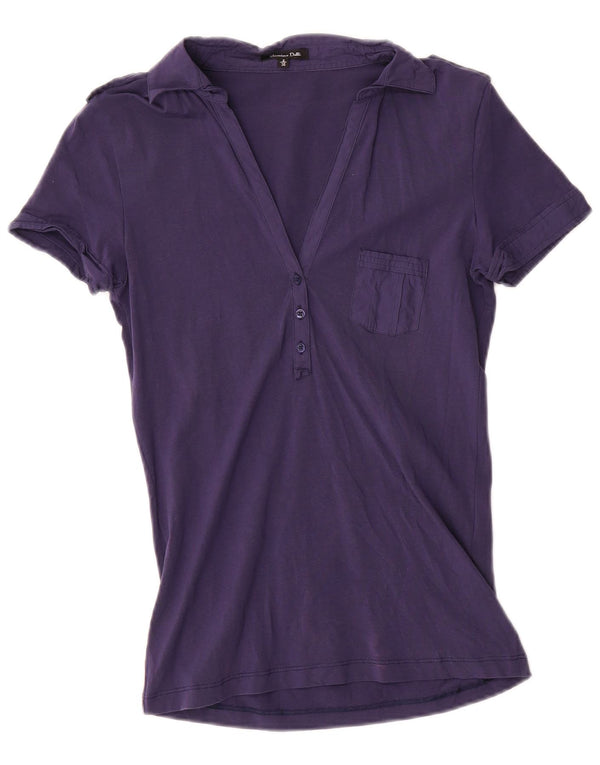 Massimo Dutti Dame Polo Shirt UK 10 Small Navy Blue Cotton