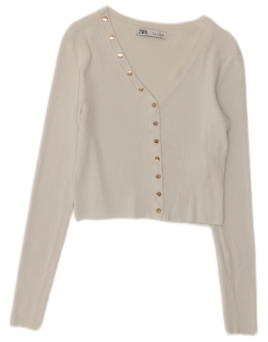 Zara Womens Crop Cardigan Top UK 10 Small White Polyamide