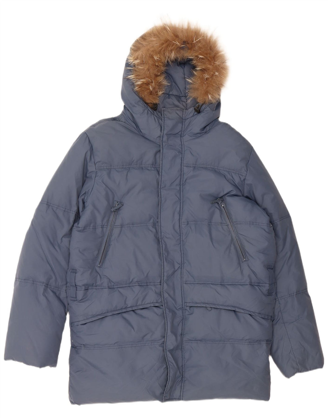 VINTAGE Herre Loose Fit, hættepolstret frakke UK 36 Lille blå nylon