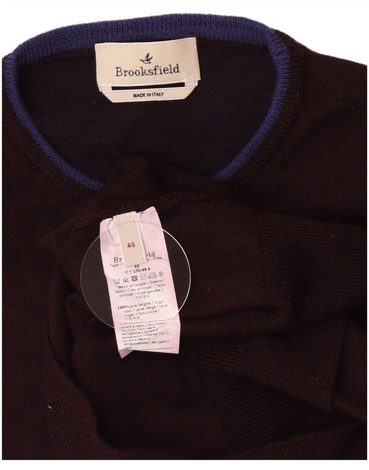 Brooksfield Herre Crew Neck Jumper Sweater IT 46 Small Maroon Virgin Wool