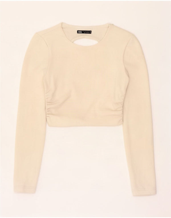 Zara Langærmet Crop Top til kvinder DK 4 XS Off White Polyester