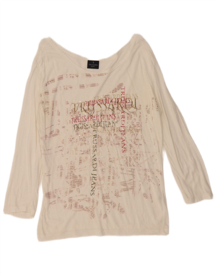 Trussardi Jeans Kvinder Oversized Grafisk Top Langærmet UK 10 Small White