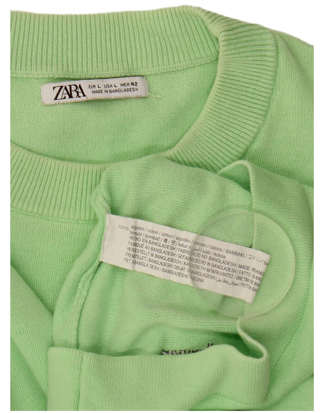 Zara Herre Jumper Sweater med rund hals Stor grøn bomuld
