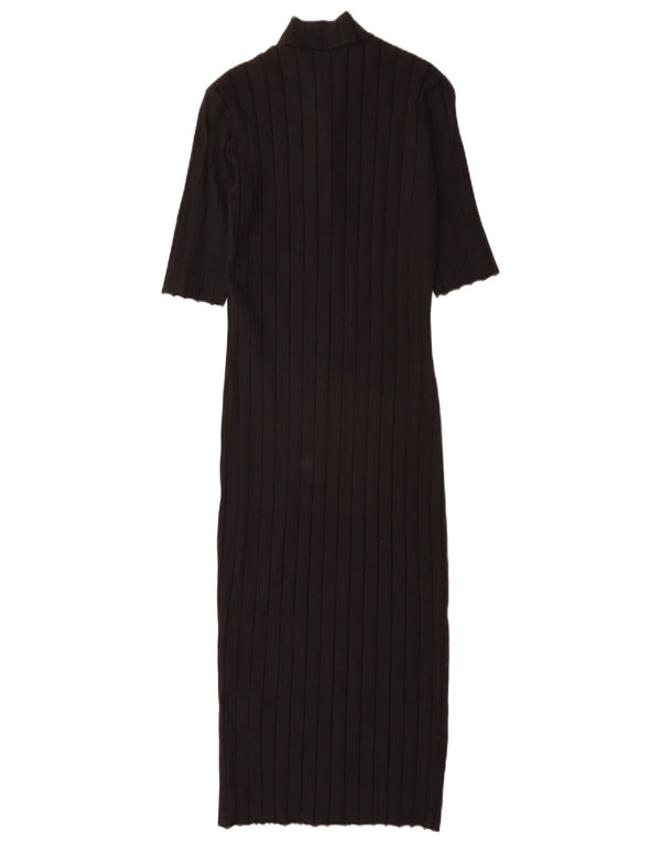 Zara Dame Kortærmet Bodycon Kjole UK 12 Medium Sort Bomuld