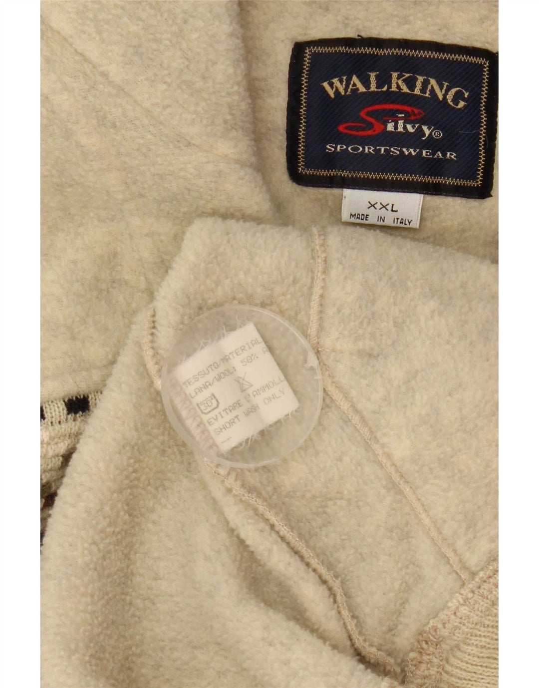 Silvy Herre Zip Neck Fleece Jumper 2XL Beige Geometrisk Uld