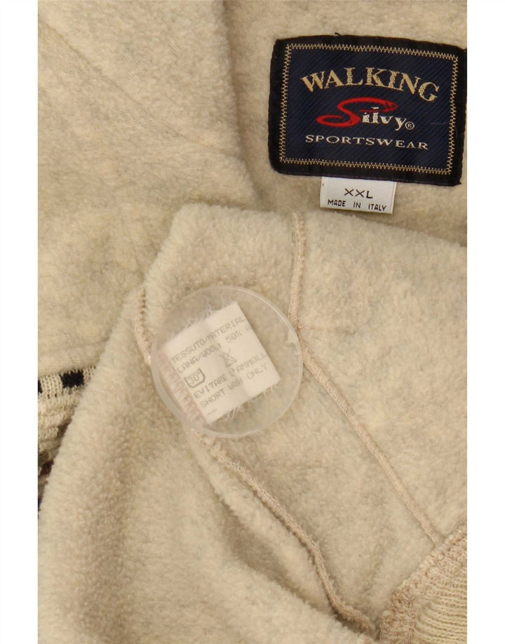 Silvy Herre Zip Neck Fleece Jumper 2XL Beige Geometrisk Uld