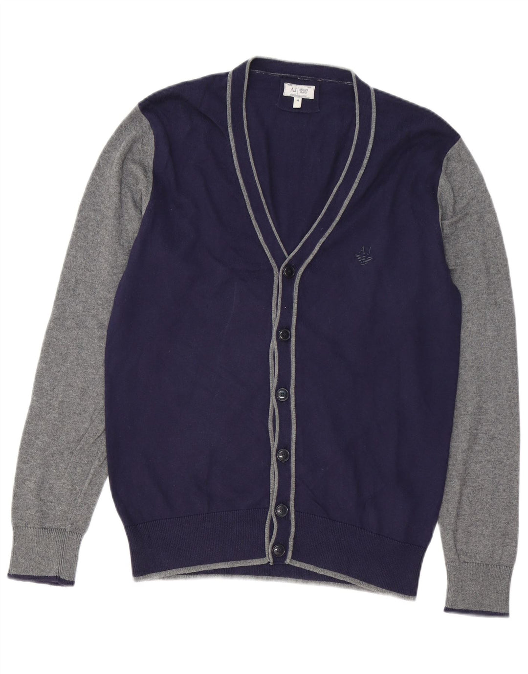 ARMANI JEANS Herre cardigan sweater Medium Navyblå Colourblock Bomuld