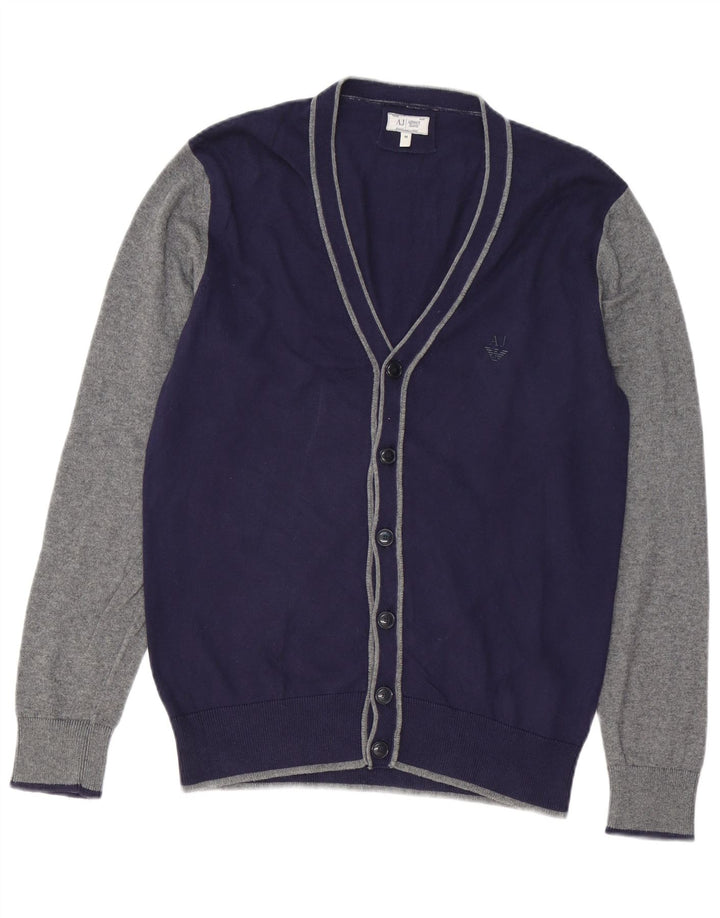 ARMANI JEANS Herre cardigan sweater Medium Navyblå Colourblock Bomuld