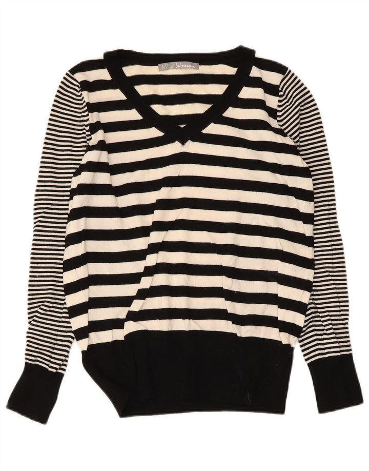 Marks & Spencer Dame V-hals sweater UK 10 Lille sort stribet