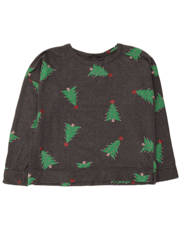 Marks & Spencer Dame Grafisk Sweatshirt Jumper UK 16 Large Grey Christmas
