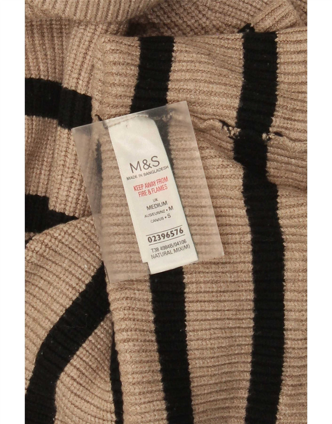 Marks & Spencer Dame Rullehals Sweater UK 12 Medium Beige Stribet