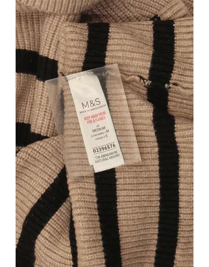 Marks & Spencer Dame Rullehals Sweater UK 12 Medium Beige Stribet