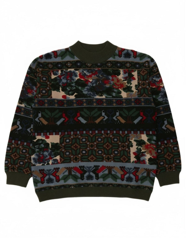 Vintage Dame Turtle Neck Jumper Sweater UK 18 XL Khaki Fair Isle