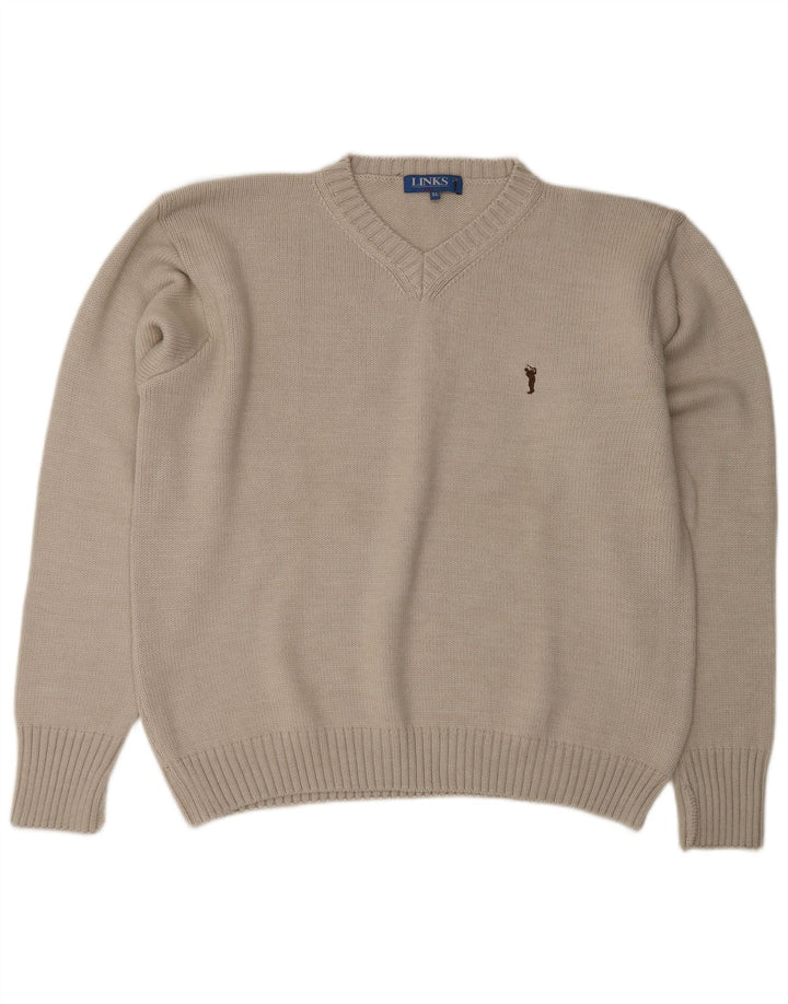 Vintage herre V-hals sweater XL Grå Merinould