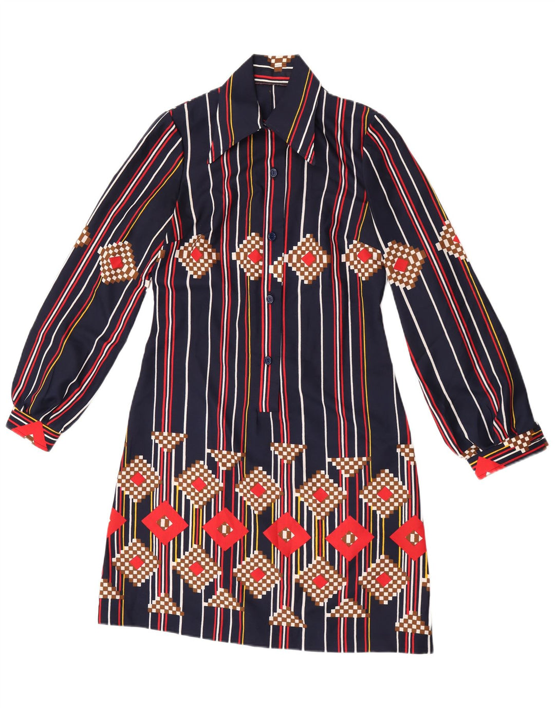 Vintage Dame Pullover Shirt Dress UK 12 Medium Navy Blue Striped