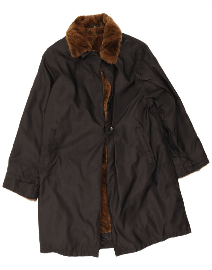 Vintage Sherpa-overfrakke til kvinder IT 42 Medium Sort Polyamid