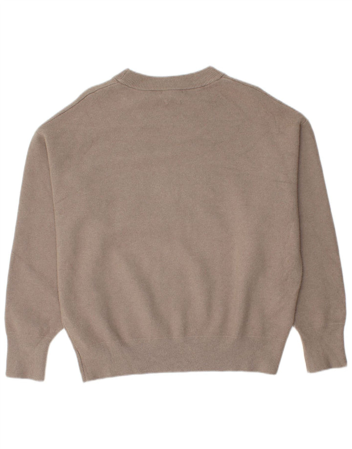 Massimo Dutti Dame Grafisk Crew Neck Jumper Sweater UK 14 Medium Beige
