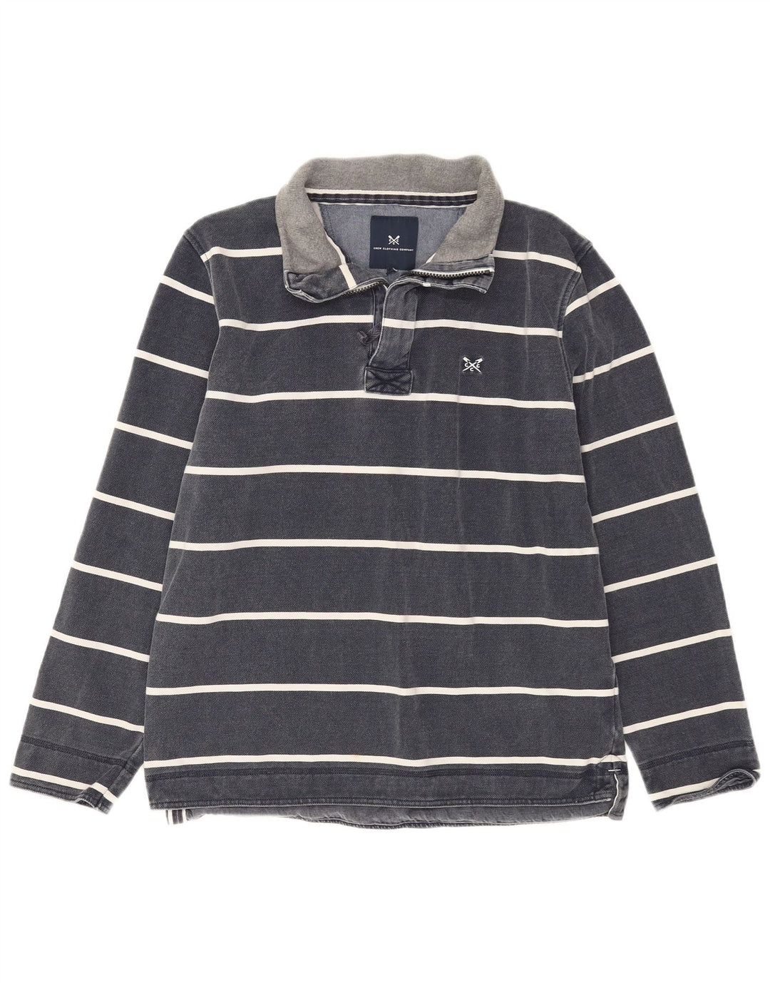 CREW TØJ Herre Zip Neck Sweatshirt Jumper Medium Marineblå Stribet