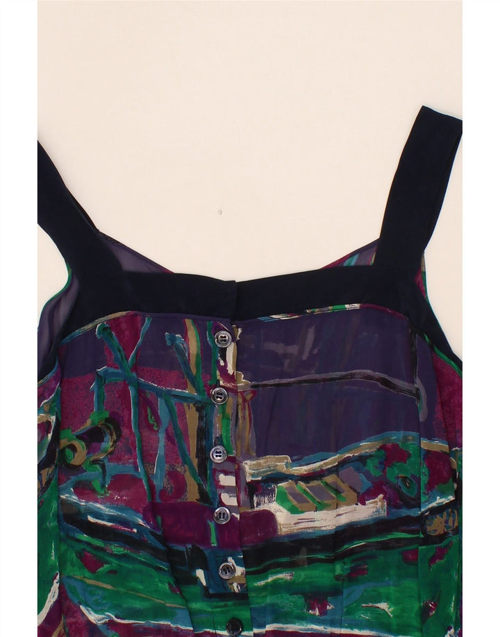 VINTAGE Womens Abstract Pattern Cami Top UK 12 Medium Navy Blue Vintage Vintage and Second-Hand Vintage from Messina Hembry 