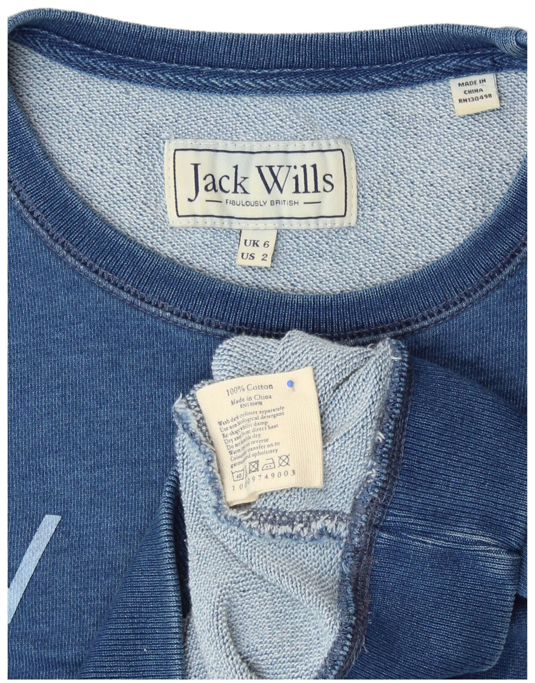 JACK WILLS Dame Grafisk Sweatshirt Jumper UK 6 XS Blå Bomuld