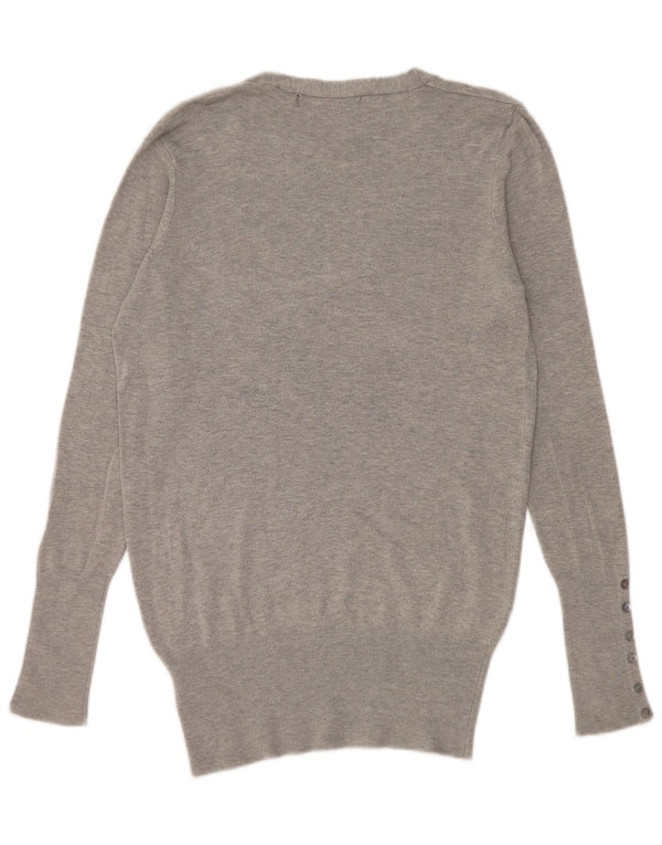 Zara Dame V-hals sweater UK 16 Stor grå Rayon