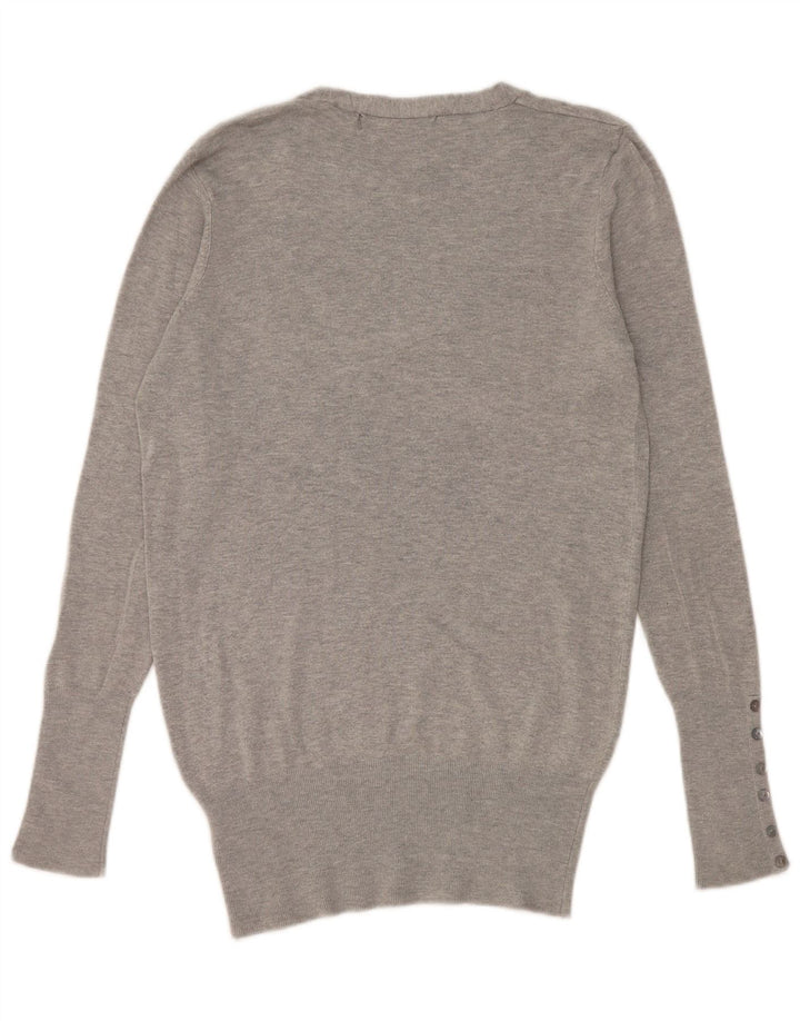 Zara Dame V-hals sweater UK 16 Stor grå Rayon