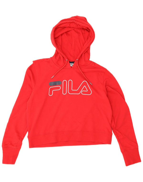 Fila Graphic Crop Hoodie Jumper UK 16 Large Red Colourblock Bomuld