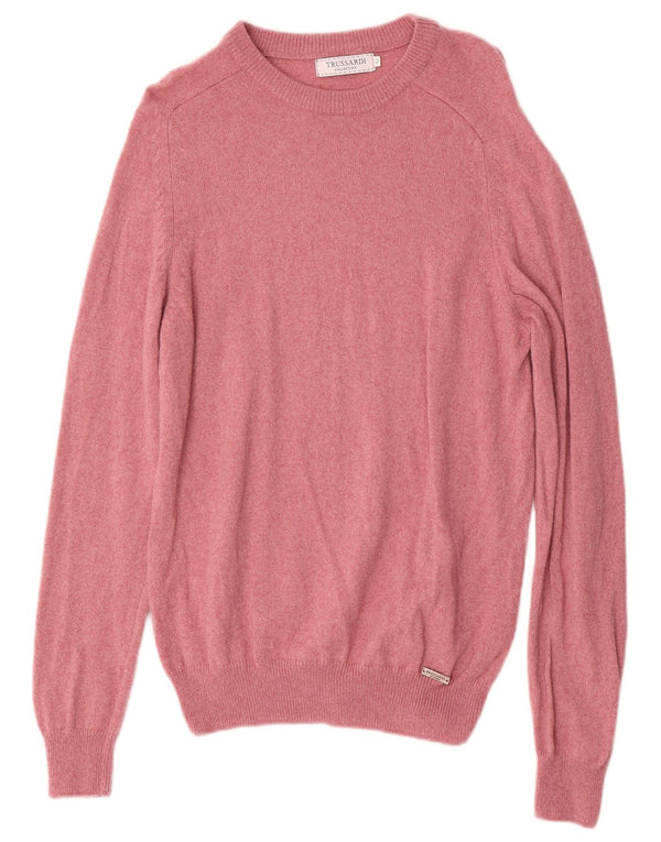 Trussardi Herre Crew Neck Jumper Sweater Medium Pink Uld
