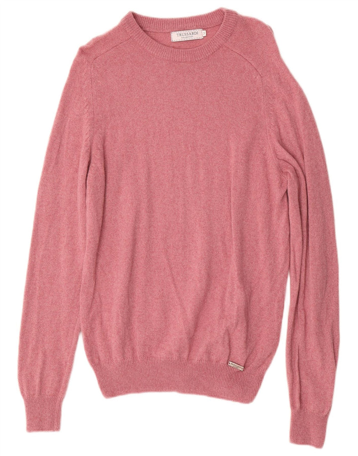 Trussardi Herre Crew Neck Jumper Sweater Medium Pink Uld