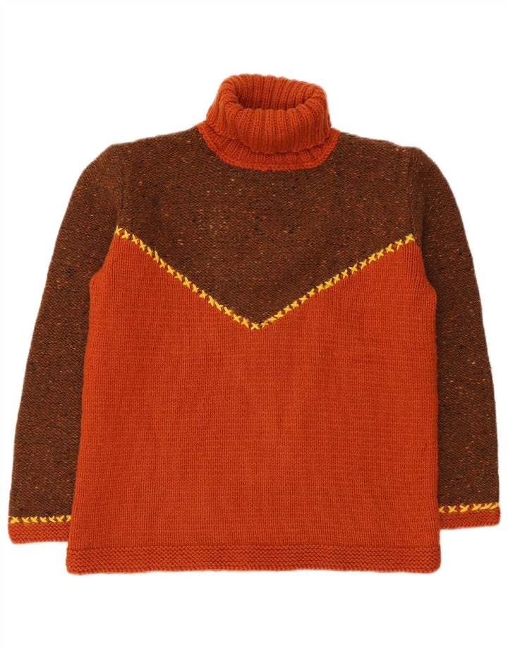 Vintage Dame Rullehals Sweater UK 12 Medium Orange Colourblock