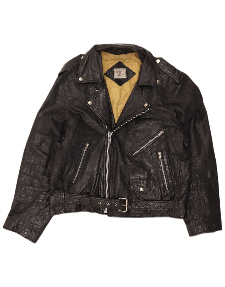 CLASSIC Herre Læder Biker Jacket UK 42 XL Sort