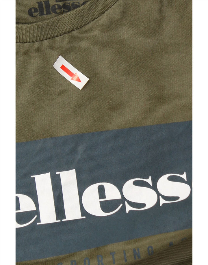 Ellesse Herre Grafisk T-Shirt Top Stor Khaki Bomuld