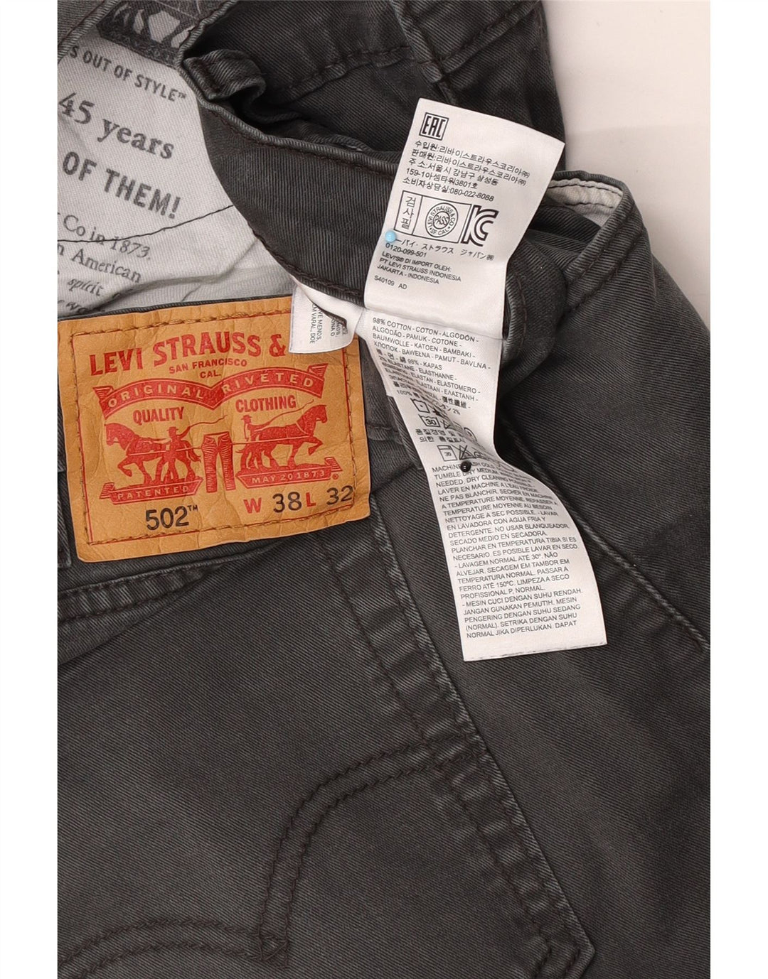 Levi's Herre 502 tilspidsede jeans W38 L32 Grå bomuld