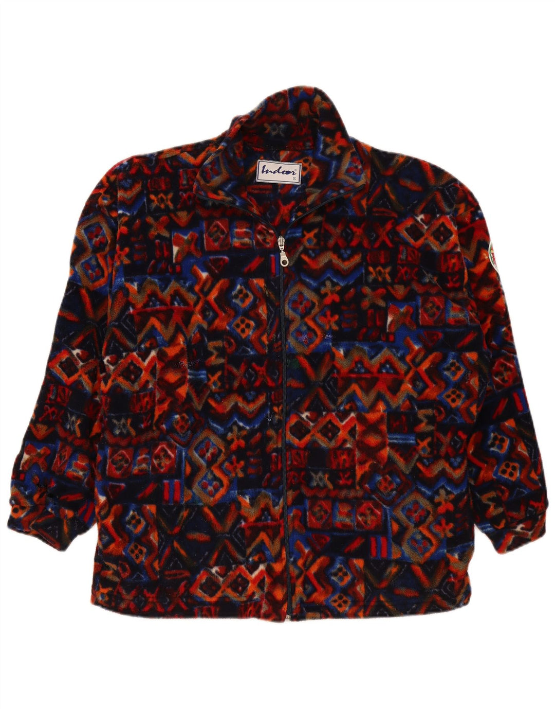 Vintage Herre Loose Fit Fleecejakke UK 36 Small Multicolored Geometric