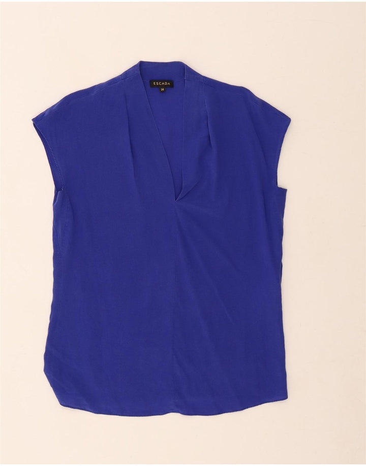 ESCADA Womens Oversized Blouse Top EU 34 XS Blue Silk