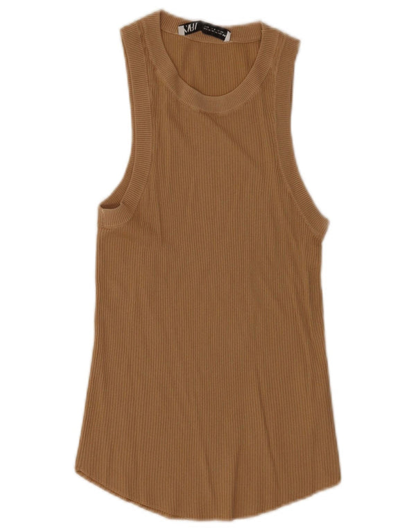 Zara Damevest Top UK 12 Medium Brun Polyester