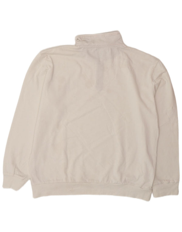 ATLAS FOR MEN Mens Graphic Zip Neck Sweatshirt Jumper Large White Cotton