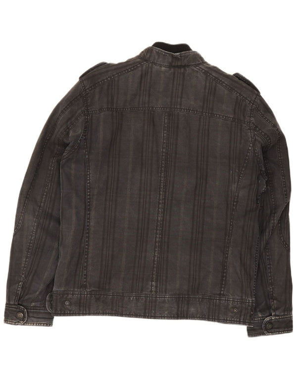 Zara Herre Militær Denim Jakke UK 40 Large Grå Bomuld