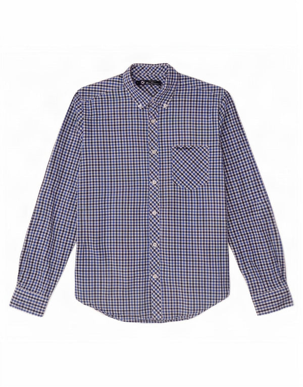 Ben Sherman Mens Shirt Small Navy Blue Gingham Cotton