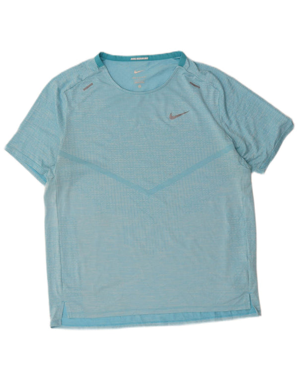 Nike Herre Dri Fit T-Shirt Top Stor Blå Nålestribet Polyester