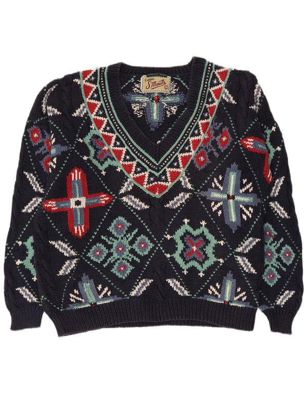 S.Moritz Dame V-hals sweater UK 16 Stor marineblå bomuld