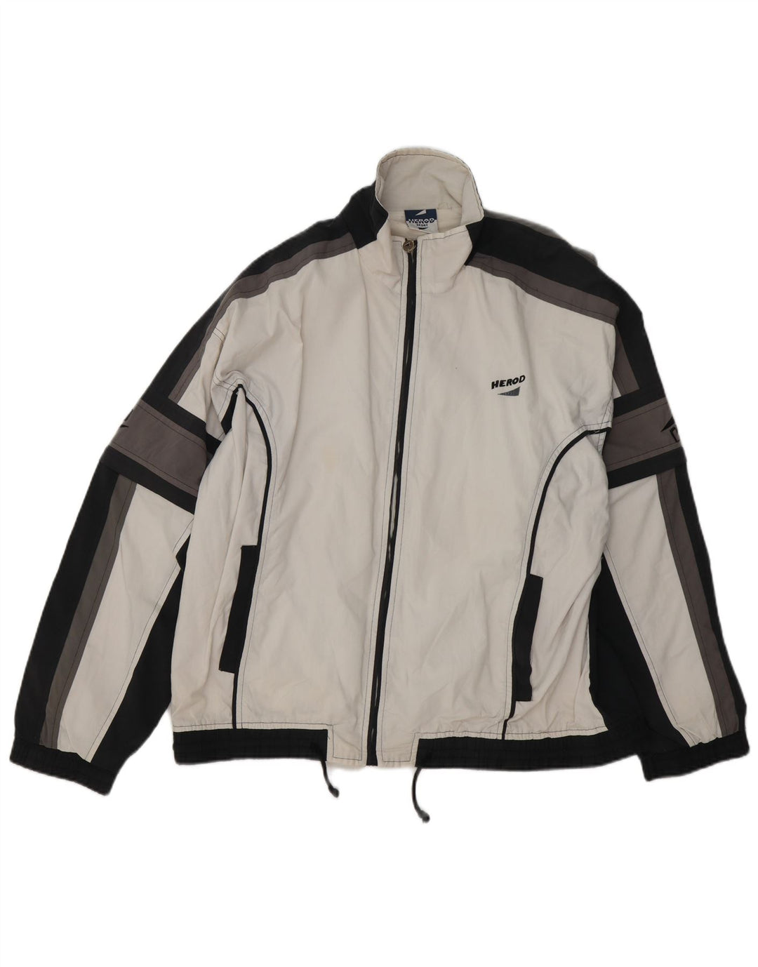 Herod Sport Herre Grafisk Bomber Jacket UK 40 Large White Colourblock Bomuld