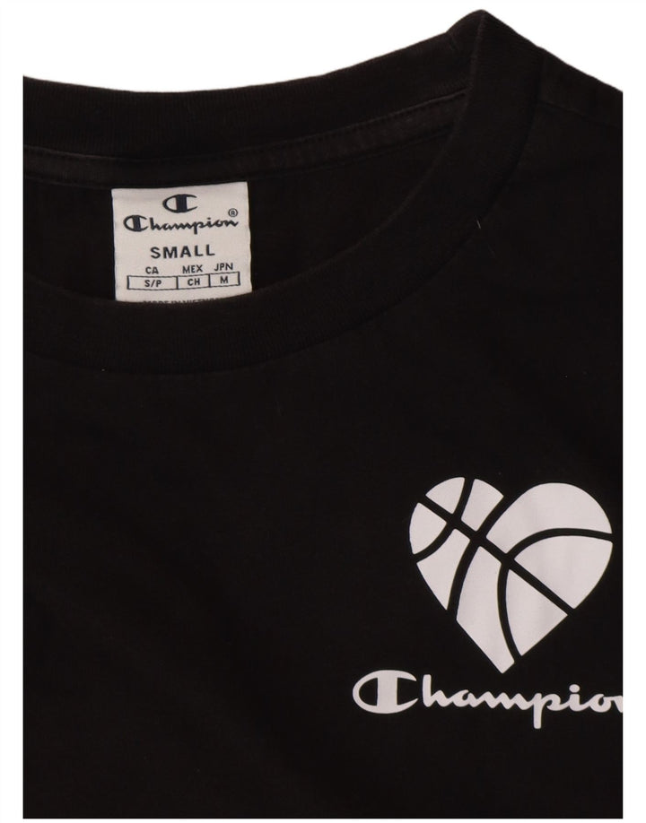 CHAMPION Womens Crop Oversized grafisk T-shirt top UK 10 Small Black