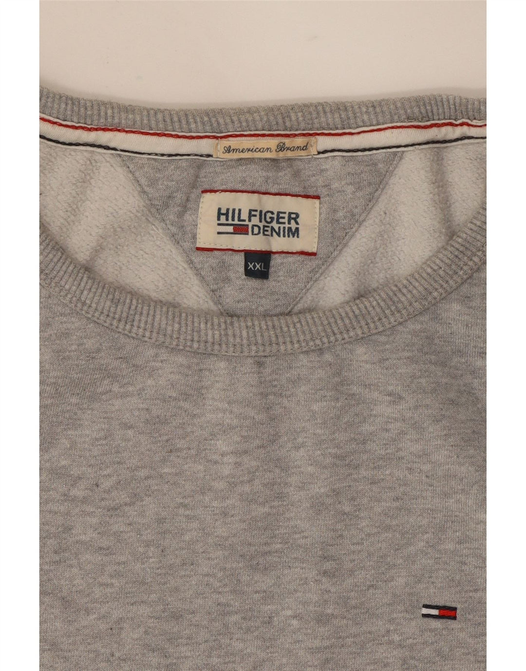 TOMMY HILFIGER Mens Crew Neck Jumper Sweater 2XL Grey Cotton Vintage Tommy Hilfiger and Second-Hand Tommy Hilfiger from Messina Hembry 