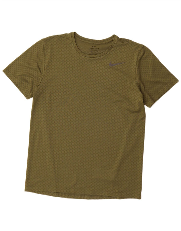 Nike Herre Dri Fit T-shirt Top Medium Khaki Geometrisk Polyester