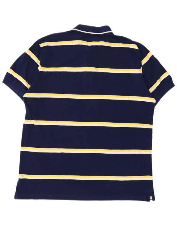 Chaps Mens Polo Shirt Large Navy Blue Striped Cotton