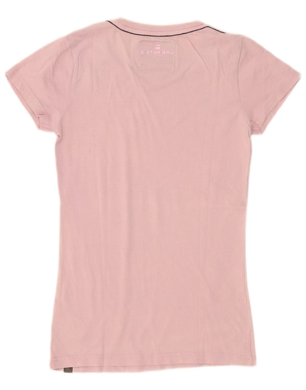 G-Star Dame Grafisk T-Shirt Top UK 8 Small Pink Cotton